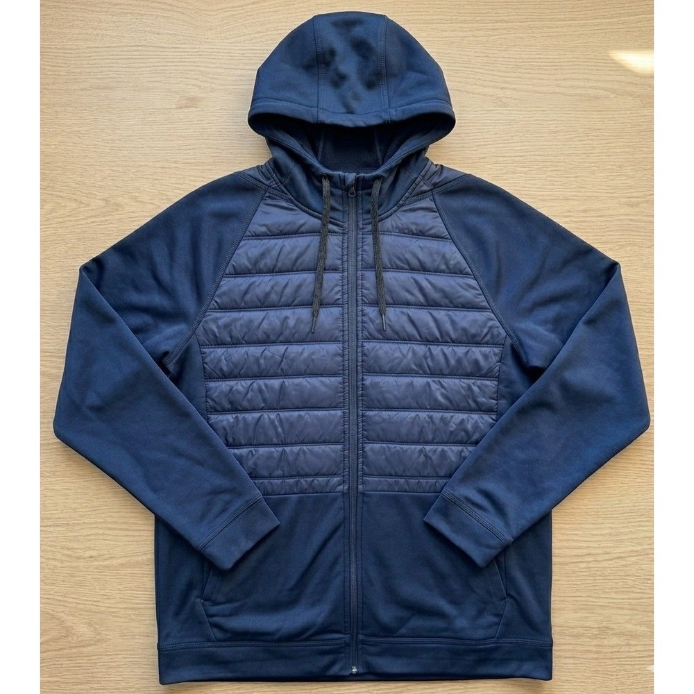 Nike Hybrid Puffer Jacket Mens XL Navy Blue Quilted Hooded Full Zip Gorpcore